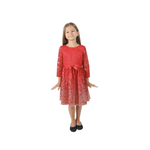BLUSH Us Angels Girls Red And Gold Lace Dress New Sz 10 Holidays - Picture 3 of 13